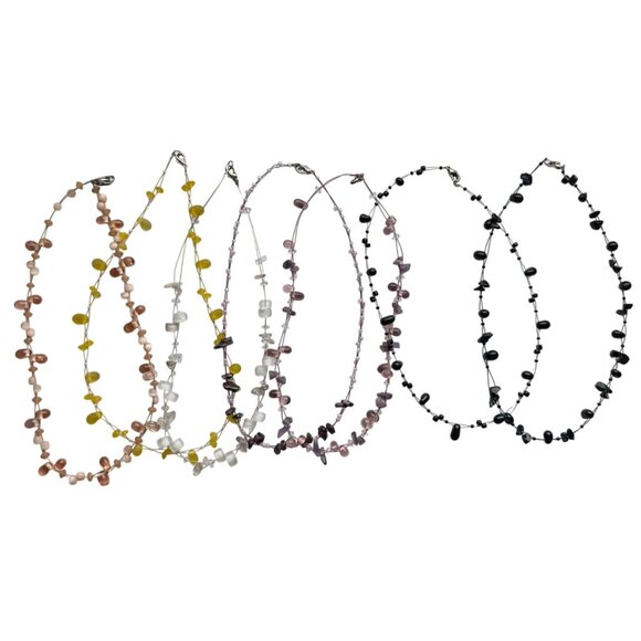 Choker Necklace Lot of 7 Floating Stones Beaded Chip Cord Double Strand 18" - Picture 1 of 16